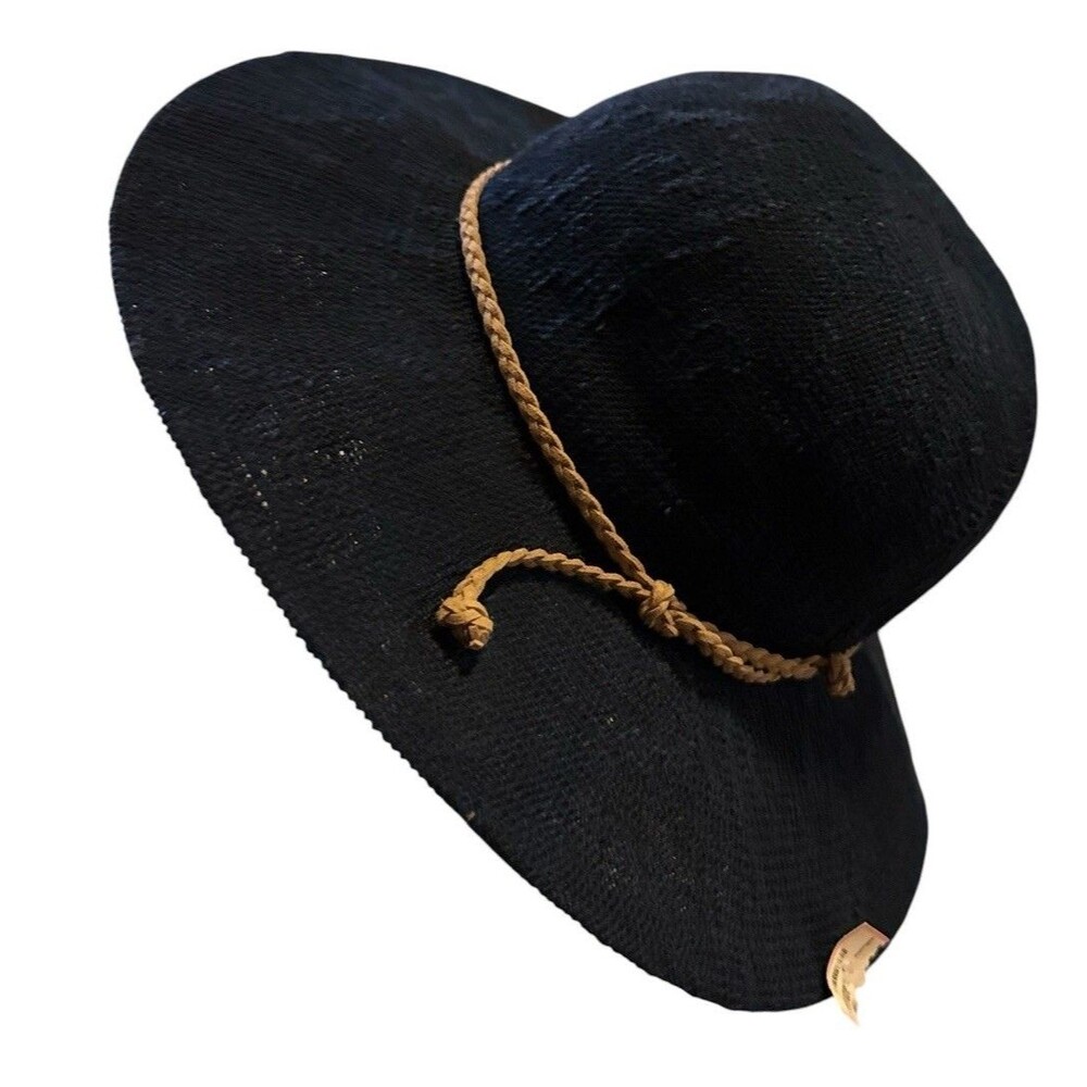 Marcus Adler Hat with leather braided band Navy Blue Floppy Beach One Size